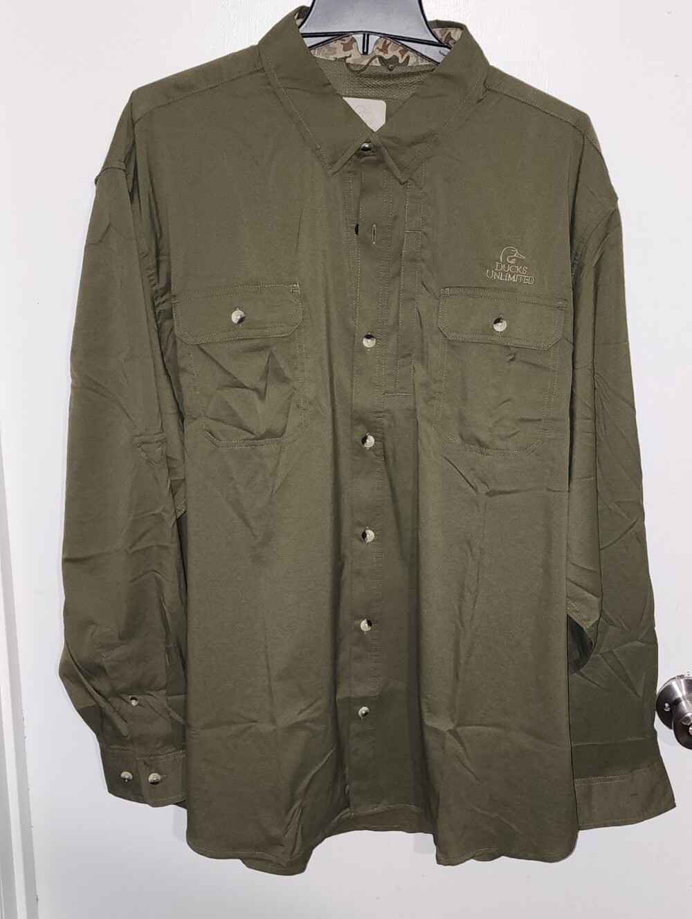 Ducks Unlimited Men's Olive Green Button-Up Utility Mesh Inside Jacket